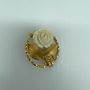 Vintage Karen Lynne 12K Gold Filled Pin with Ivory Colored Carved Rose